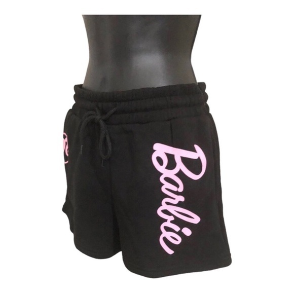 Barbie black pink graphic print drawstring waist sweats shorts size small new - Picture 2 of 10